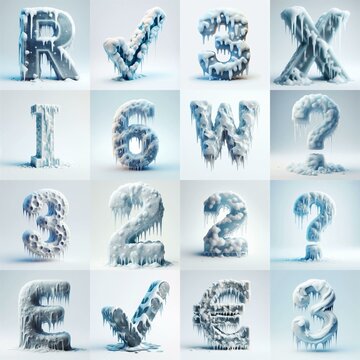 Ice and Snow Lettering Typeface. AI generated illustration