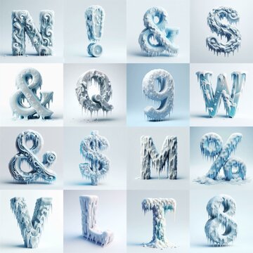 Ice and Snow Lettering Typeface. AI generated illustration
