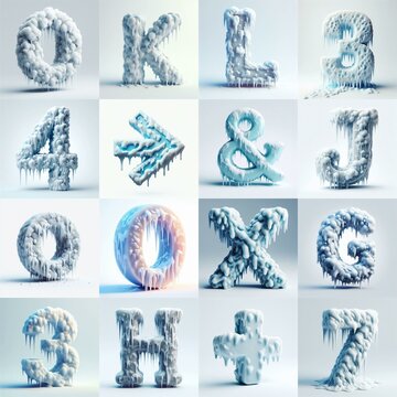 Ice and Snow Lettering Typeface. AI generated illustration