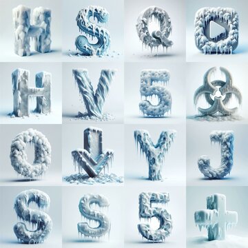 Ice and Snow Lettering Typeface. AI generated illustration