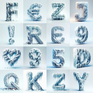 Ice and Snow Lettering Typeface. AI generated illustration
