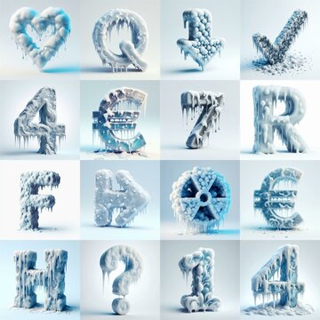 Ice and Snow Lettering Typeface. AI generated illustration