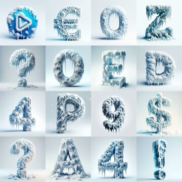Ice and Snow Lettering Typeface. AI generated illustration