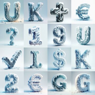 Ice and Snow Lettering Typeface. AI generated illustration