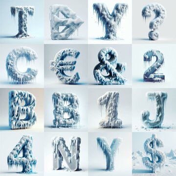 Ice and Snow Lettering Typeface. AI generated illustration