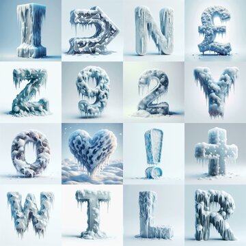 Ice and Snow Lettering Typeface. AI generated illustration