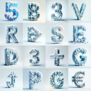 Ice and Snow Lettering Typeface. AI generated illustration