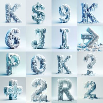 Ice and Snow Lettering Typeface. AI generated illustration