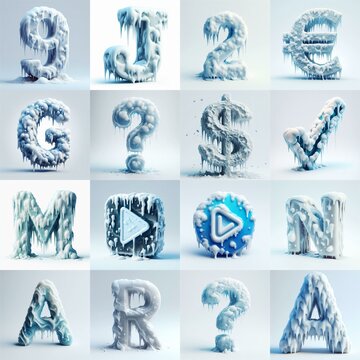 Ice and Snow Lettering Typeface. AI generated illustration