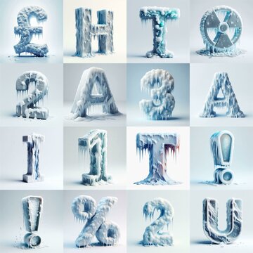 Ice and Snow Lettering Typeface. AI generated illustration