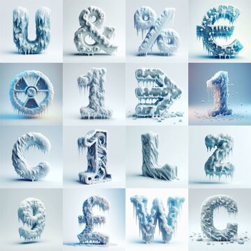 Ice and Snow Lettering Typeface. AI generated illustration
