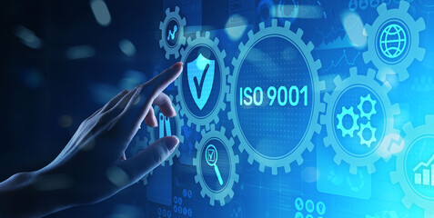 Poster - iso 9001 standards quality control business technology concept on virtual screen.