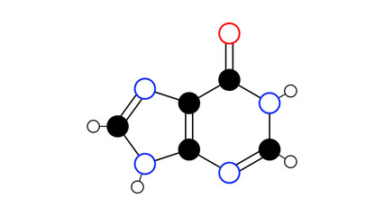 Sticker - hypoxanthine molecule, structural chemical formula, ball-and-stick model, isolated image purine derivative