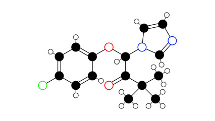 Wall Mural - climbazole molecule, structural chemical formula, ball-and-stick model, isolated image antifungal agent