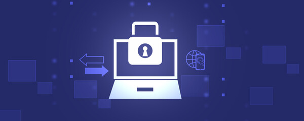 Poster - 2d illustration Safety concept: Closed Padlock with laptop on digital background
