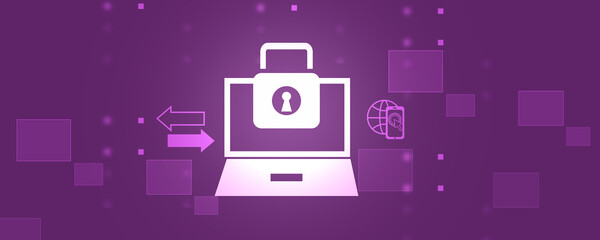 Poster - 2d illustration Safety concept: Closed Padlock with laptop on digital background
