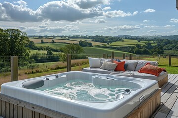 Poster - Escape to your own private hideaway with a rooftop terrace boasting a secluded hot tub cozy daybed and uninterrupted views of the rolling countryside