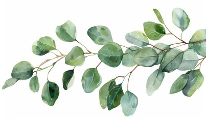 Wall Mural - Hand painted green eucalyptus branch in watercolor.