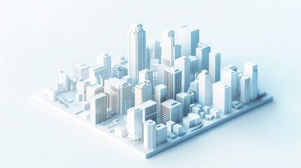 This is a digital 3D render of a modern, clean white city with a white background.