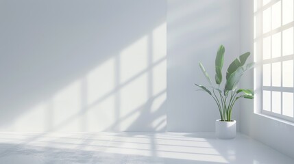 Poster - This 3D rendering shows a white room with incident light coming from the window.