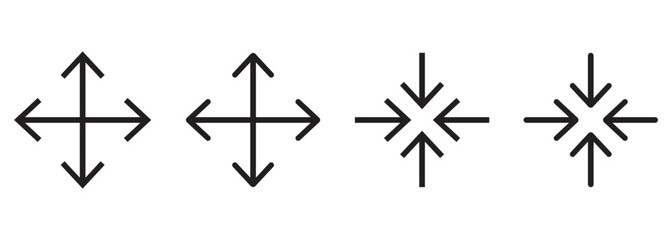 Full screen and exit full screen icon set. Full screen and exit full screen icon set. Arrow mark icons. Scalability icons in flat style for web site, UI, mobile app.