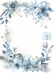 Canvas Print - A watercolor frame with a dusty blue flower and branch design.