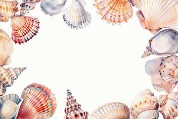 Wall Mural - Illustration of a colorful shell frame underwater. Perfect for weddings, invitations, fabric, covers, cards, tourist brochures, tourism and travel.