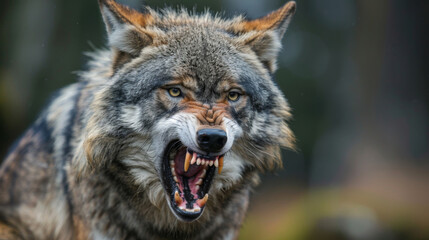 Wall Mural - A wolf with its mouth open and teeth bared