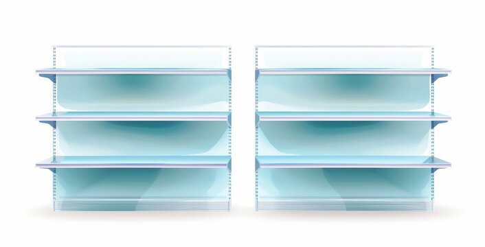 Isolated white background of an empty supermarket shelf in 3D
