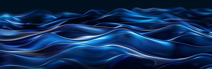 Poster - Modern horizontal banner made of very dark blue, midnight blue, and teal green colors. Dynamic curved lines with fluid curves and waves.
