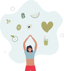 Vegan and natural, green diet eating lifestyle..flat illustration