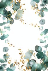 Sticker - A watercolor frame with eucalyptus leaves and gold details