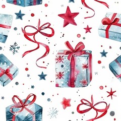 Canvas Print - This seamless watercolor pattern features Christmas decorations in a modern style.