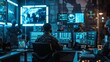 © BrilliantPixels - Military surveillance officer manages national security and army communications through cyber control and monitoring