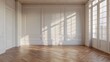 © Bundi - The living room is bright, spacious, and has wooden parquet flooring and natural sunlight coming from a sunlit window. The walls are white and there are no adornments in the room.