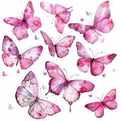 Poster - Pink handpainted watercolor butterflies for postcards, invitations, greeting cards, birthdays, souvenirs, weddings, etc.