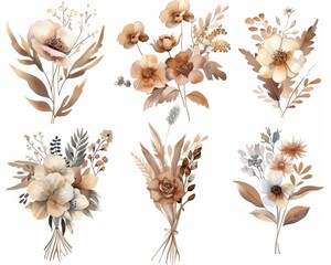 Wall Mural - Modern watercolor bouquets painted in autumn colors.