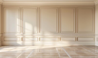 Poster - Old wooden floor and beige walls in a classic empty room. A 3D illustration.