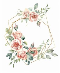 Wall Mural - This watercolor floral frame features dusty pink roses flowers and eucalyptus leaves. It can be used for wedding invitations, greetings, or decoration.