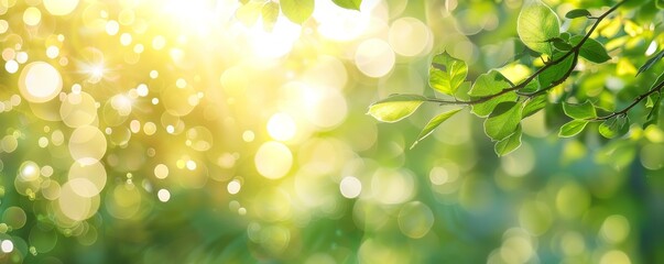 tranquil summer ambiance: blurred verdant canopy, abstract defocused lights, serene copy space, tran