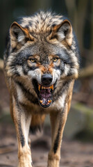 Wall Mural - A dangerous wolf is attacking humans
