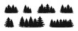 © 11ua - Pinetree forest silhouette vector set. Oak trees flat black template.