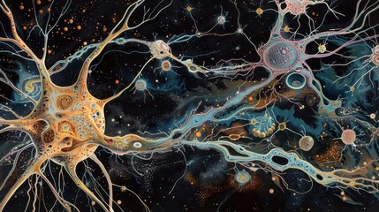 Wall Mural - A detailed depiction of neurons in the brain 