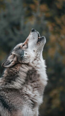 Wall Mural - A wolf is howling in the woods, warning others about predators