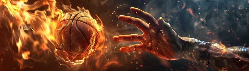 Wall Mural - a hand reaching out to a flaming basketball