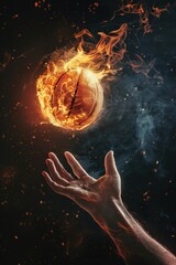 Wall Mural - a hand reaching out to a flaming basketball
