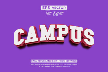 Wall Mural - Campus Text Effect 3D Style Vector.