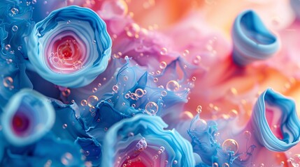 Wall Mural - Abstract Blue and Pink Swirls with Bubbles.