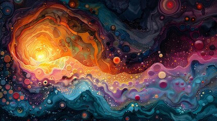 Wall Mural - Abstract Cosmic Landscape with Vibrant Colors and Glittering Details.