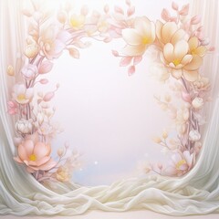 Wall Mural - white blank copy space with frame of flowers and silk